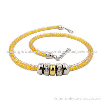 Stainless steel necklaces with yellow crystals and crystal PP stones, IP plating gold